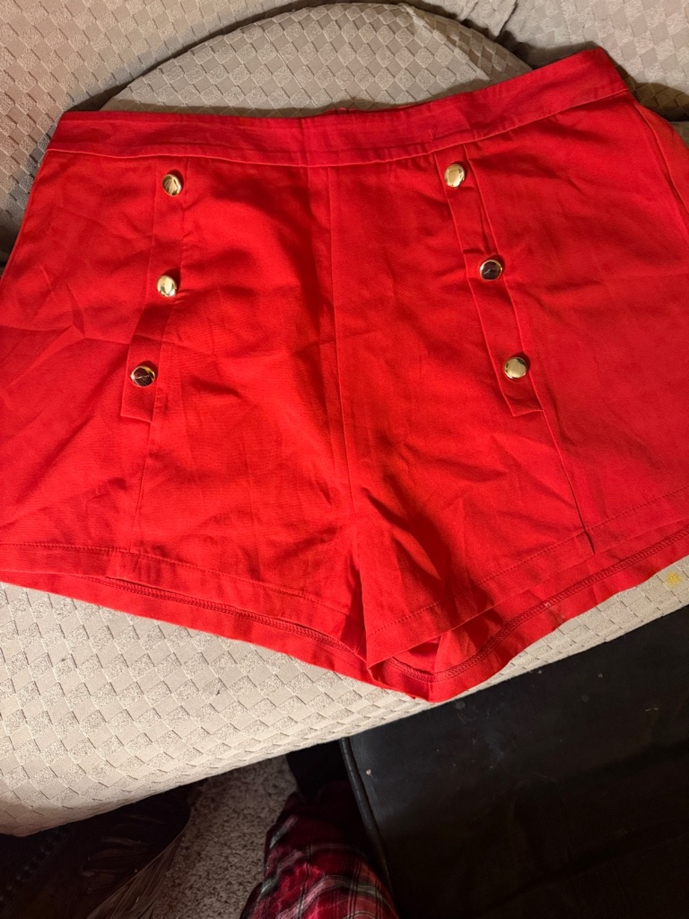 SHEIN Bright Red High-Waist Button Detail Shorts